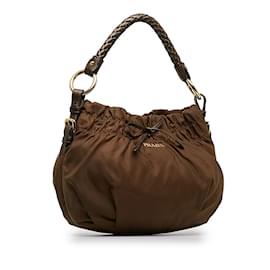 Prada-Brown Prada Tessuto Bow Handbag-Brown