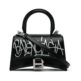 Balenciaga-Black Balenciaga XS Hourglass Graffiti Top Handle Bag Satchel-Black