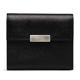 Prada-Black Prada Saffiano Tri-fold Wallet-Black