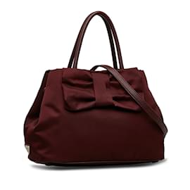 Prada-Burgundy Prada Fiocco Bow Tessuto Satchel-Bordò