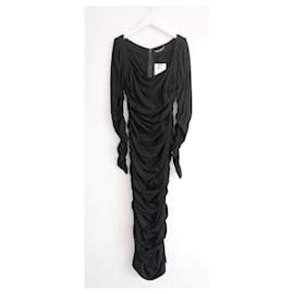 Dolce & Gabbana-Dolce & Gabbana Black Ruched Crepe Midi Dress-Black