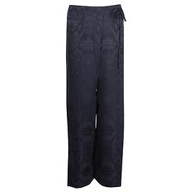 Shanghai Tang Calça de seda azul marinho com gravata lateral Azul Azul marinho