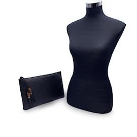 Gucci-Black Leather Pochette Bamboo Tassel Clutch Bag Handbag-Black