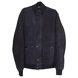 Ermenegildo Zegna-Navy Blue Lambskin Zip Up Jacket-Blue,Navy blue
