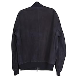 Ermenegildo Zegna-Navy Blue Lambskin Zip Up Jacket-Blue,Navy blue