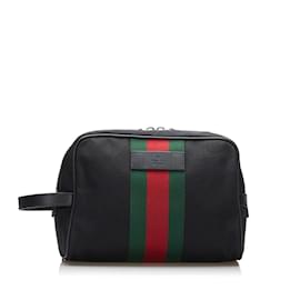 Gucci-Bolso clutch con tribanda de lona técnica 630916-Negro