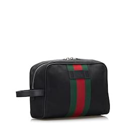 Gucci-Bolso clutch con tribanda de lona técnica 630916-Negro