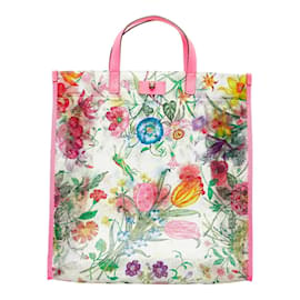 Gucci-Vinyl-Einkaufstasche mit Blumendruck 548713-Pink