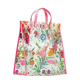 Gucci-Vinyl Floral Print Tote Bag 548713-Pink