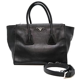 Prada-Prada Twin Pocket Tote  Leather Handbag in Good Condition-Black