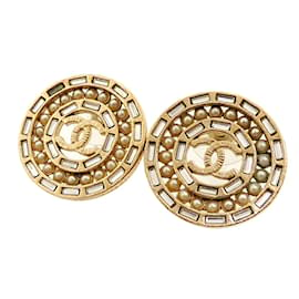 Chanel-CC Rhinestone Stud Earrings-Golden
