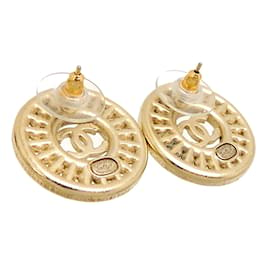 Chanel-CC Rhinestone Stud Earrings-Golden