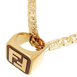 Fendi-Colar com corrente e anel com logotipo-Dourado
