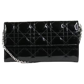 Christian Dior-Black 2014 silver hardware patent Lady Dior Wallet On Chain-Black