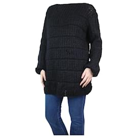 Saint Laurent-Black open-knit mohair jumper - size XS-Black