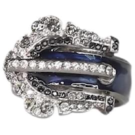 Chanel-Blauer, juwelenbesetzter Ring – Größe 9-Blau