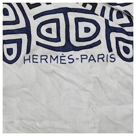 Hermès-Hermes Blue Printed Silk Scarf-Blue