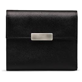 Prada-Prada Black Saffiano Tri-fold Wallet-Black