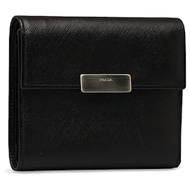 Prada-Prada Black Saffiano Tri-fold Wallet-Black