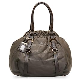 Prada-Prada Brown Canapa Logo Tessuto Tote-Brown,Dark brown