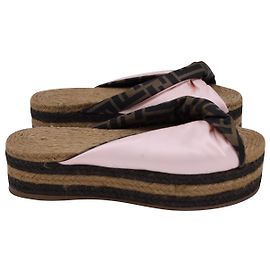 Fendi Zucca FF Logo Platform Espadrilles in Multicolor Satin  Pink Other