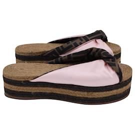 Fendi-Fendi Zucca FF Logo Platform Espadrilles in Multicolor Satin -Pink,Other