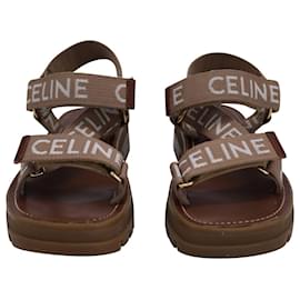Céline-Celine Leo Strappy Sandals in Brown Wool-Brown