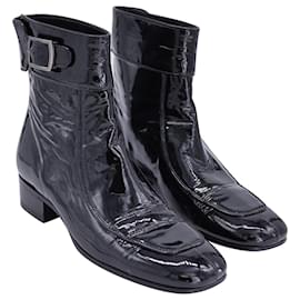 Saint Laurent-Saint Laurent Miles Ankle Boots in Black Patent Leather -Black