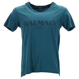 Balmain-Camiseta Balmain Logo em Algodão Verde-Verde