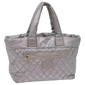 Chanel-CHANEL Cococoon Hand Bag Patent leather Silver CC Auth bs10169-Silvery