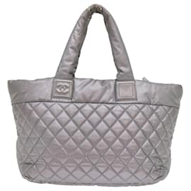 Chanel-CHANEL Cococoon Hand Bag Patent leather Silver CC Auth bs10169-Silvery