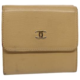 Chanel-CHANEL Wallet Leather Beige CC Auth bs10213-Beige