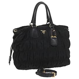 Prada-PRADA Borsa a mano arricciata in nylon 2modo Black Auth ki3729-Nero