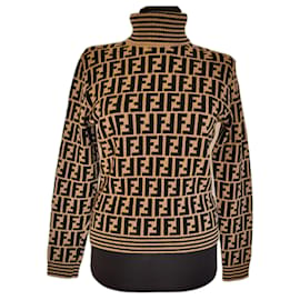 Fendi-FF Zucca pattern sweater-Brown
