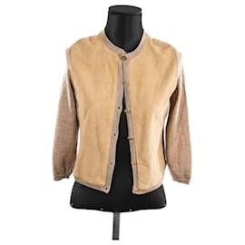 Stouls-sweater/Leather cardigan-Beige