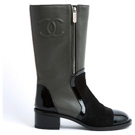 Chanel KHAKI BLACK BOOTS EU39 New Black Khaki