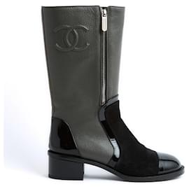 Chanel-KHAKI BLACK BOOTS EU39 New-Black,Khaki