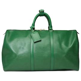 Louis Vuitton-LOUIS VUITTON Keepall Bag in Green Leather - 101598-Green