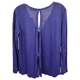 Sandro-Sandro Paris Cut-Out Long-Sleeved Top in Blue Linen-Blue