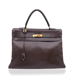Hermès-Hermes Vintage Brown Leather Kelly 35 Retourne Handbag Bag-Brown