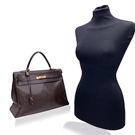 Hermès-Hermes Vintage Brown Leather Kelly 35 Retourne Handbag Bag-Brown