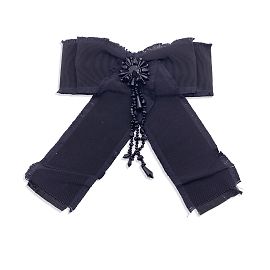 Gucci Brosche mit schwarzer Grosgrain-Schleife mit Perlen und Kristallen Schwarz