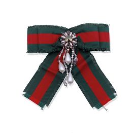 Gucci Spilla con fiocco in gros-grain rosso verde con perle e cristalli Multicolore