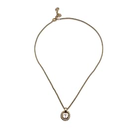Christian Dior-Gold Metal Small CD Logo Round Pendant Chain Necklace-Golden