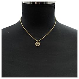 Christian Dior-Gold Metal Small CD Logo Round Pendant Chain Necklace-Golden