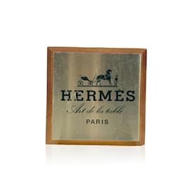 Hermès-Assiette Carrée Hermès Art de la Table Vintage en Bois-Doré
