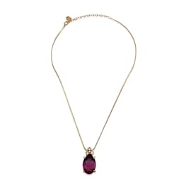 Christian Dior-Collana con pendente in cristallo viola ovale in oro vintage-D'oro
