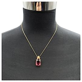 Christian Dior-Vintage Gold Oval Purple Crystal Pendant Necklace-Golden