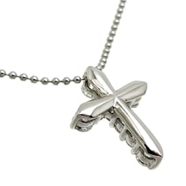 & Other Stories-Platinum Diamond Cross Necklace-Silvery
