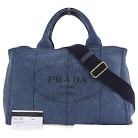 Prada-Denim-Einkaufstasche mit Canapa-Logo 1BG642-Blau
